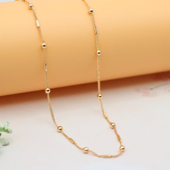 "Elegant Rose Gold Chain Necklace with Bead and Bar Detailing, XPNL0161 - Picture 1 of 12